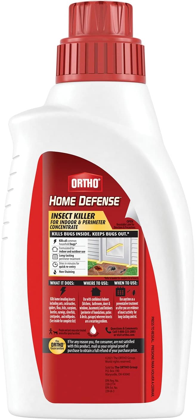 Ortho Home Defense Insect Killer for Indoor &amp; Perimeter Concentrate: Makes 4 Gallons, Odor Free, Dries Fast, 32 fl. oz.