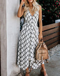elegant black and white plaid print dress