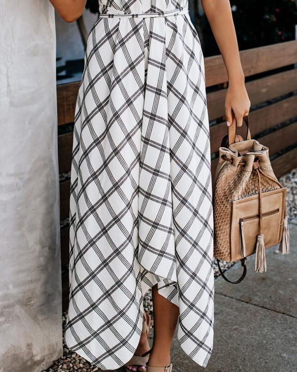 elegant black and white plaid print dress