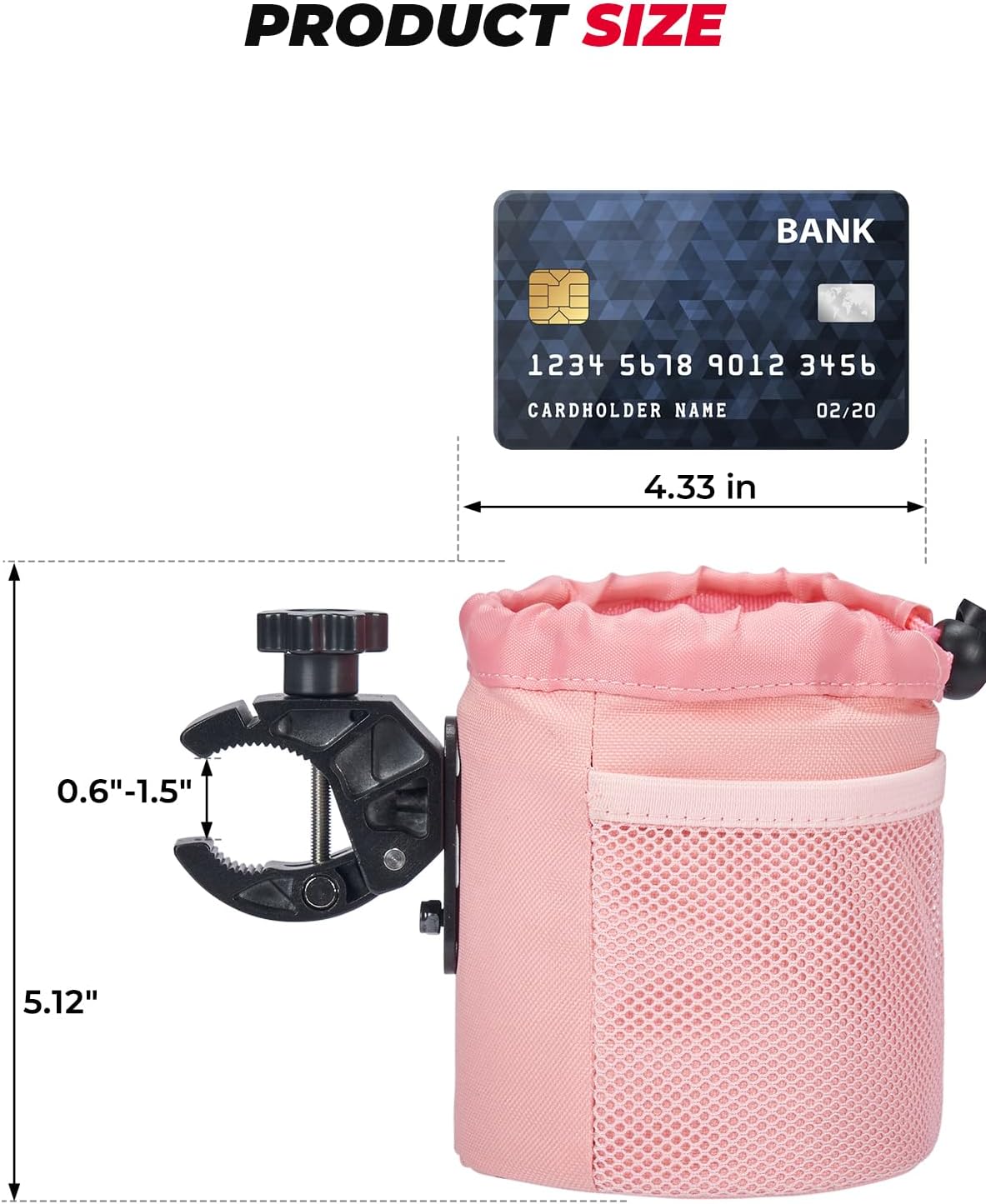 kemimoto Motorcycle Cup Holder, Oxford Fabric Motorcycle Drink Holder with 0.6"-1.75" Alligator Clamp, Universal Water Bottle Holder for Motorcycle, ATV, Scooter, Boat, Kayak, Bike, Walker, Pink