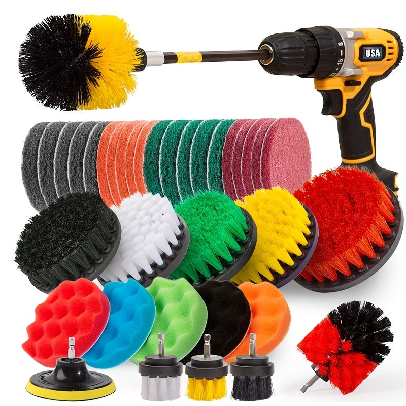 Drill Brush, Power Scrubber Cleaning Brush Extended Long Attachment Set All Purpose Drill Scrub Brushes Car Polishing Pad Kit (Not Included Drill)