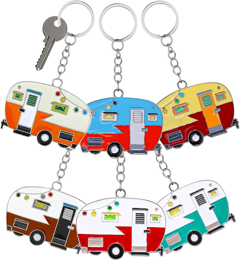 2 Pieces Camper Keychain, RV Camper Keyring Camper Accessories for Travel Trailers Retro Camping Car Keychain