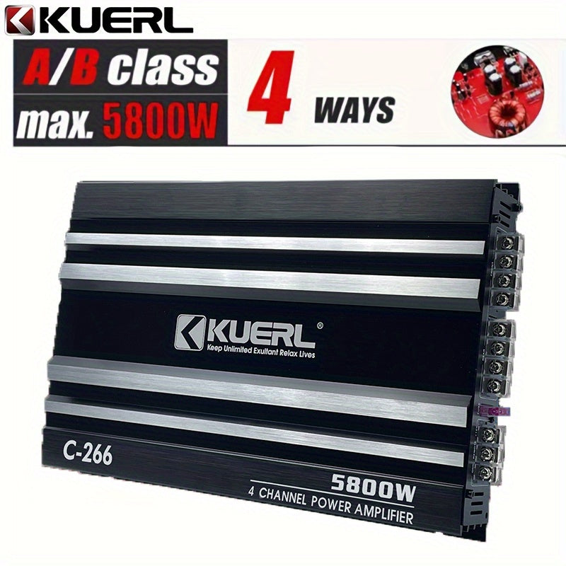 KUERL 4 Channel AB Class 12V Car Amplifier , 5800W Power Stereo Amplifier, Car Audio Amplifier To Drive Subwoofers And Speakers