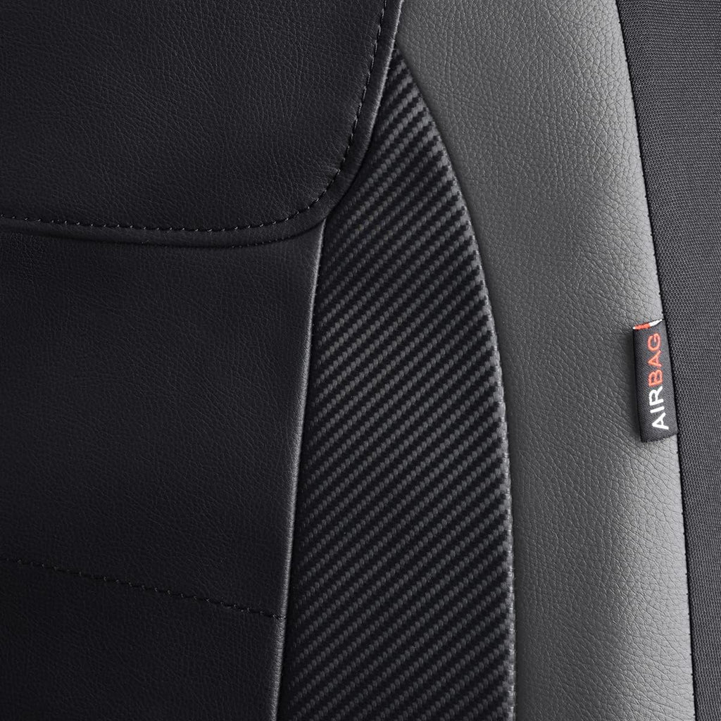 Flying Banner car seat Covers Protects Water Proof Faux Leather Carbon Fiber Front and Rear Bench (Gray Black, Full Set - 9PCS)