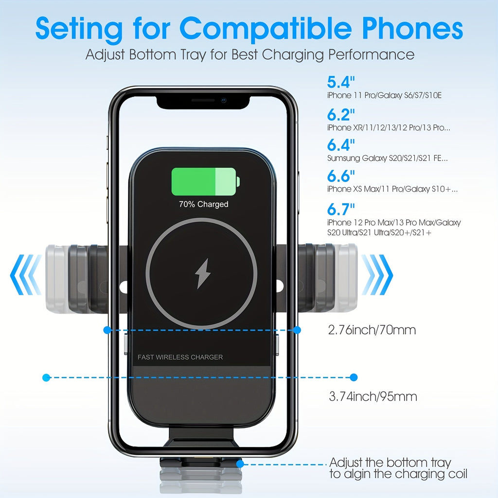 Wireless Car Charger, 15W Qi Fast Charging Auto Clamping Car Charger Phone Mount, Dashboard Air Vent Phone Holder, For  14/13/12/11/X, For Samsung For Galaxy S22+/S21/S10/Note 20