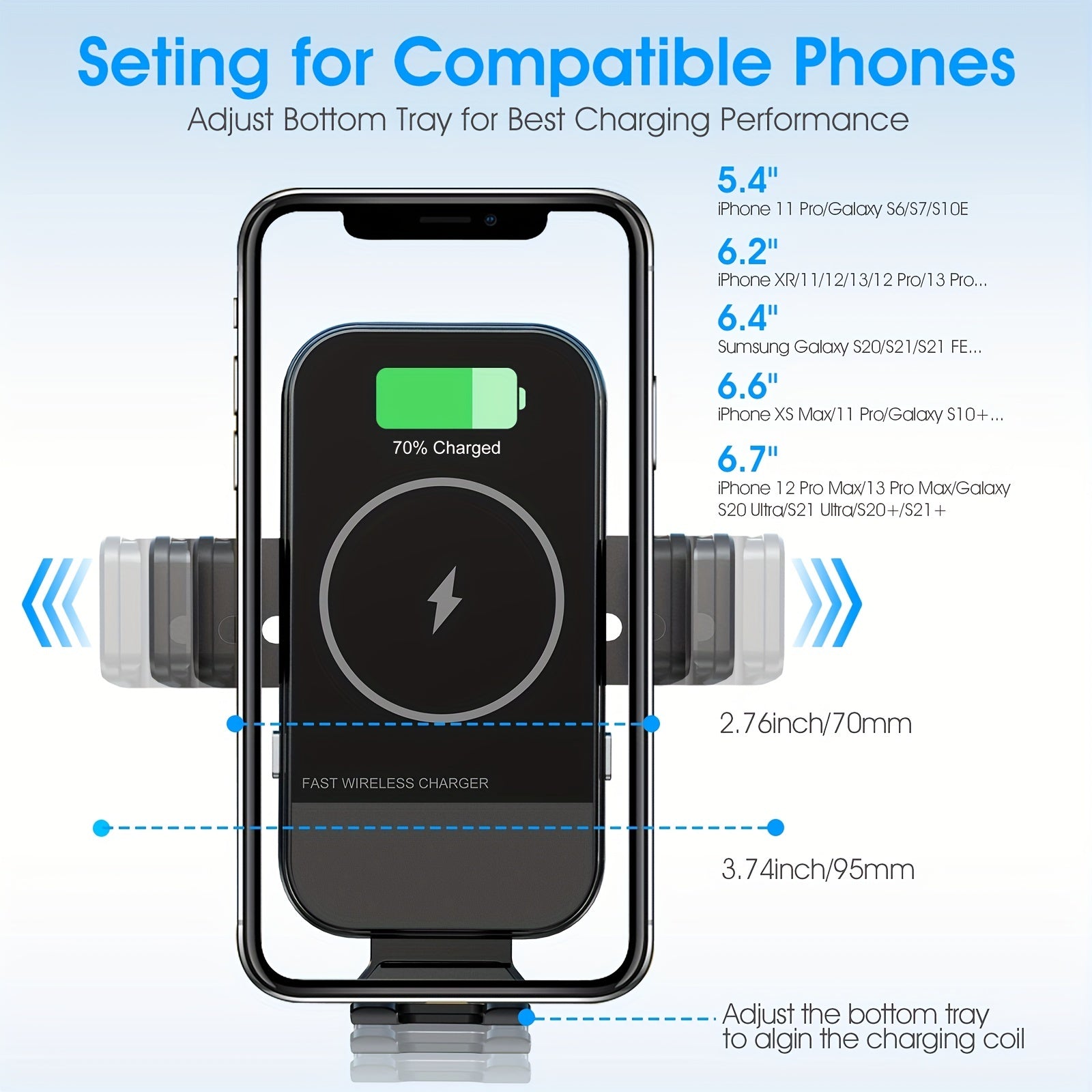 Wireless Car Charger, 15W Qi Fast Charging Auto Clamping Car Charger Phone Mount, Dashboard Air Vent Phone Holder, For  14/13/12/11/X, For Samsung For Galaxy S22+/S21/S10/Note 20