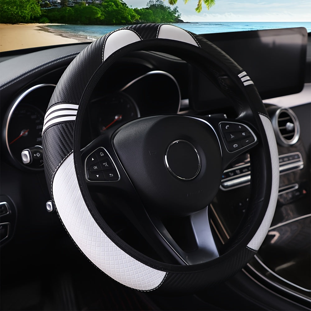 PU Leather Carbon Fiber Cute Cartoon Fashion Car Steering Wheel Cover, Fit Size 37-38CM/14.57-14.96 Inch, Car Accessories (No Inner Ring)