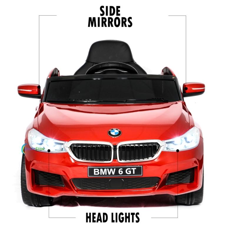 Ride on car BMW 6 GT 12V powered toy For Kids with Remote Control Leather Seat LED lights - Red