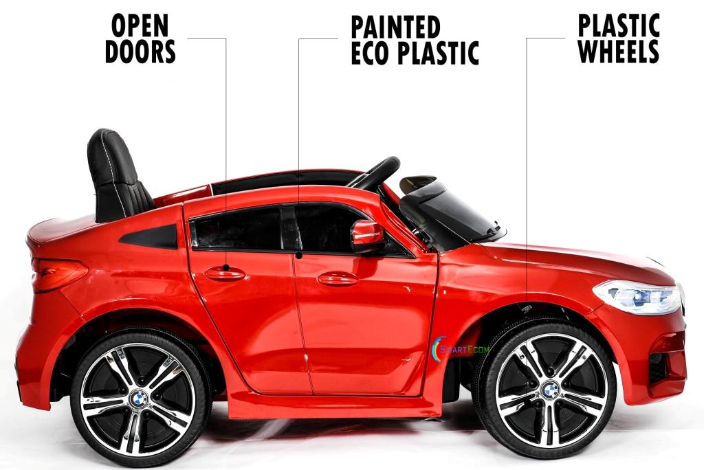 Ride on car BMW 6 GT 12V powered toy For Kids with Remote Control Leather Seat LED lights - Red