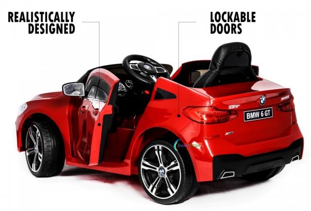 Ride on car BMW 6 GT 12V powered toy For Kids with Remote Control Leather Seat LED lights - Red