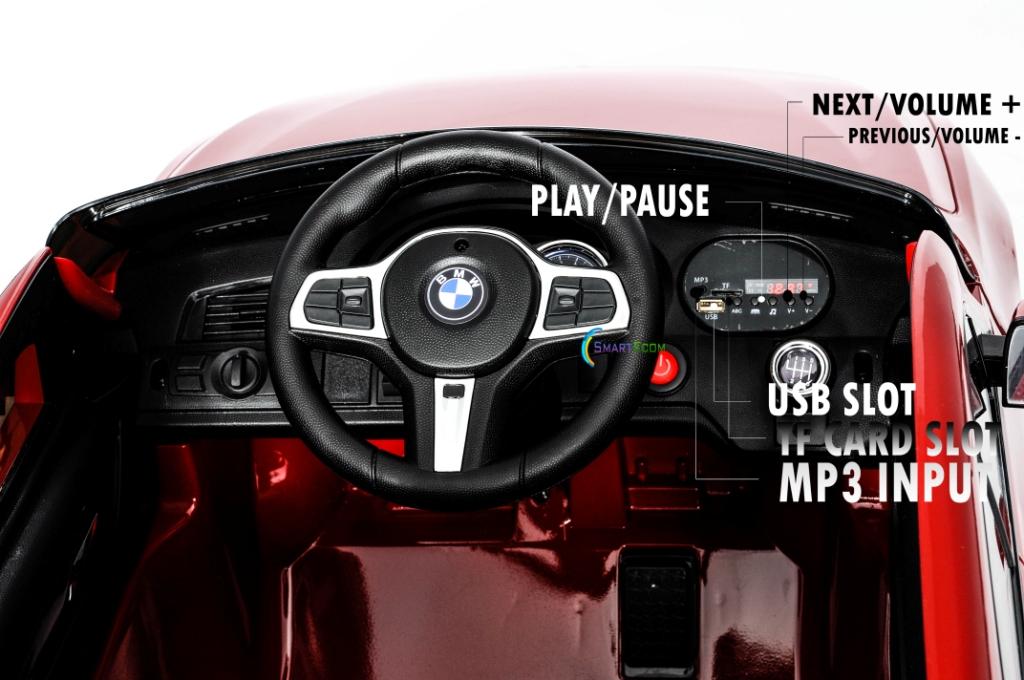 Ride on car BMW 6 GT 12V powered toy For Kids with Remote Control Leather Seat LED lights - Red