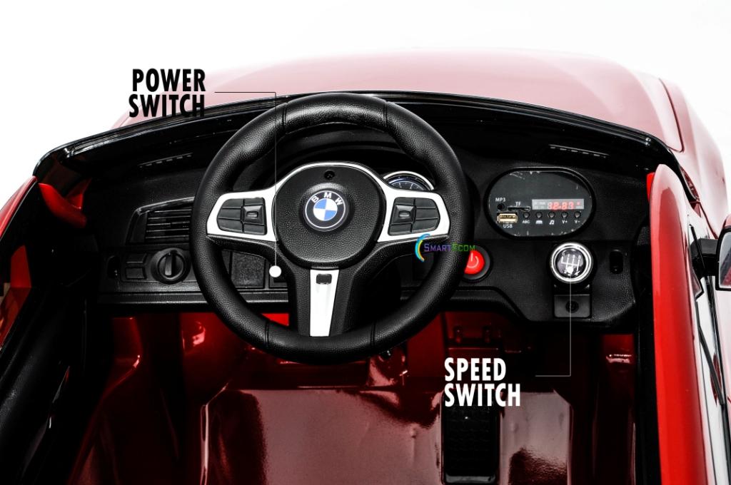 Ride on car BMW 6 GT 12V powered toy For Kids with Remote Control Leather Seat LED lights - Red