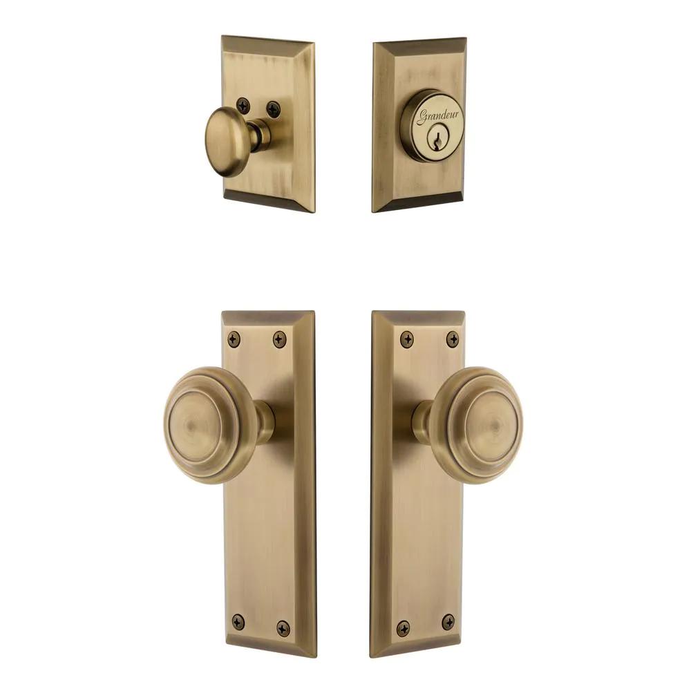 Fifth Avenue Plate 2-3/8 in. Backset  Brass Circulaire Door Knob with Single Cylinder Deadbolt