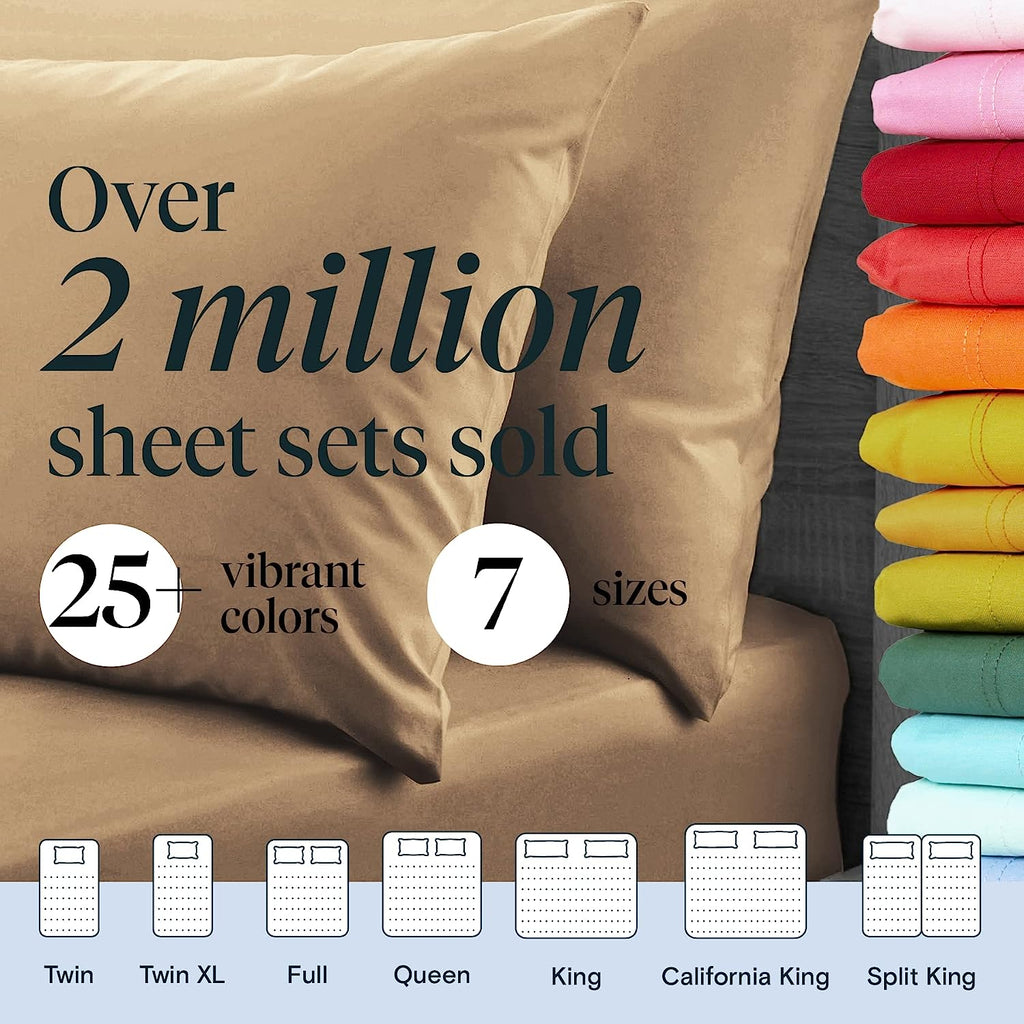 LuxClub 6 PC King Size Sheet Set Bamboo Sheets Deep Pockets 18" Eco Friendly Wrinkle Free Cooling Sheets Machine Washable Hotel Bedding Silky Soft - Light Khaki King