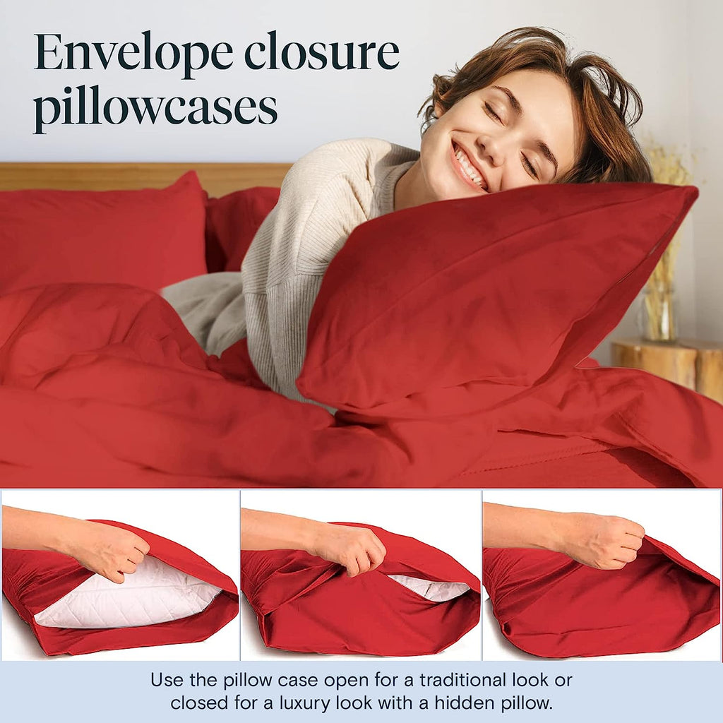 LuxClub 6 PC Full Size Sheet Set Bamboo Sheets Deep Pockets 18" Eco Friendly Wrinkle Free Cooling Sheets Machine Washable Hotel Bedding Silky Soft - Red Full