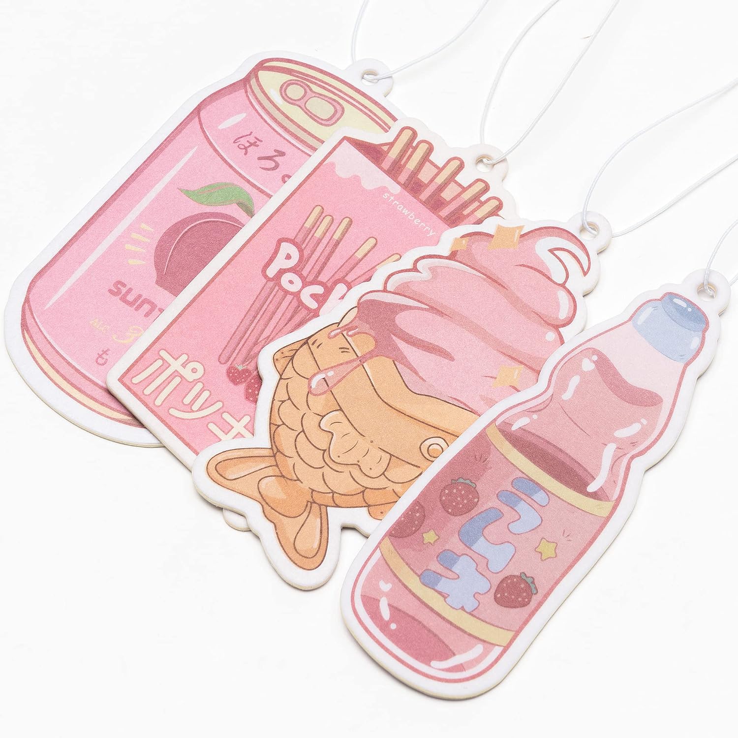 Car Air Freshener Incense Chips Scented Ornament, Car Rearview Mirror Pendant, 4 Styles and Scents Hanging Ornament Vent Decoration Cute Aromatic For Party Supplies (Snacks Kawaii)