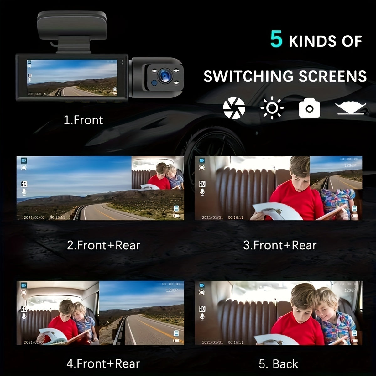 1080P Dual Camera,Dash Cam For Cars,Front And Inside,car Camera With IR Night Vision,Loop Recording,wide Angle Car DVR Camera With 3.16 Inch IPS Screen,dual Lens Car Dashboard Video Cam