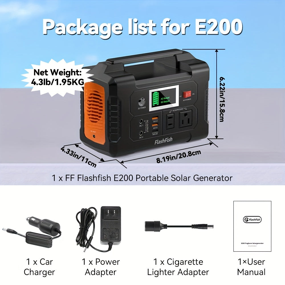 200W Portable Power Station FlashFish151Wh With AC Outlet/2 DC Ports/3 USB Ports Backup Battery /Power Supply For Outdoor Trip Camping Emergency