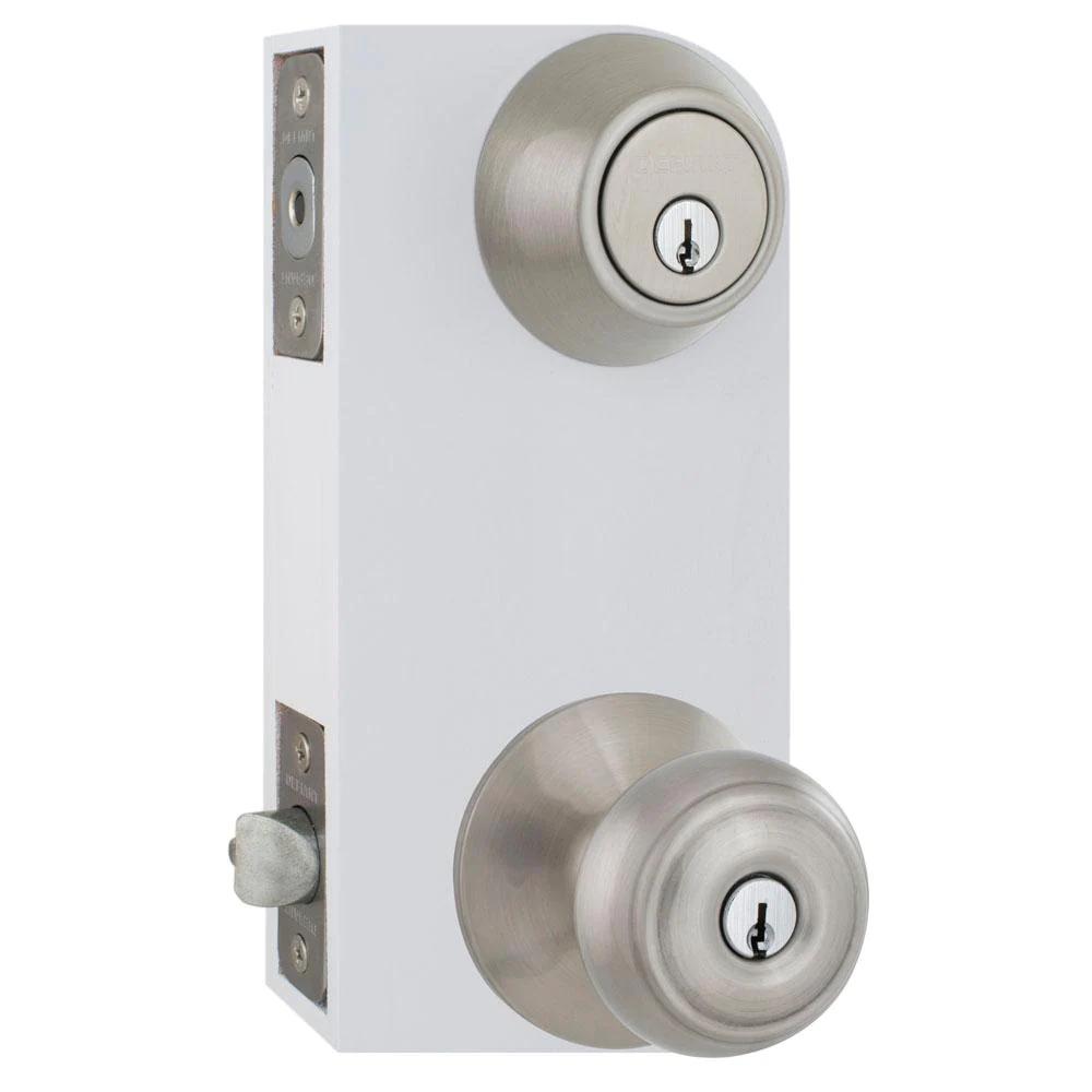 Hartford Satin Nickel Entry Knob and Double Cylinder Deadbolt Combo Pack
