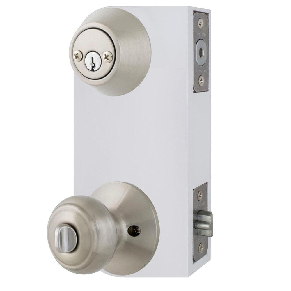 Hartford Satin Nickel Entry Knob and Double Cylinder Deadbolt Combo Pack