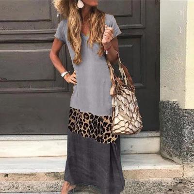 Womens Simple Contrast Leopard Print Short Sleeve Print V-N