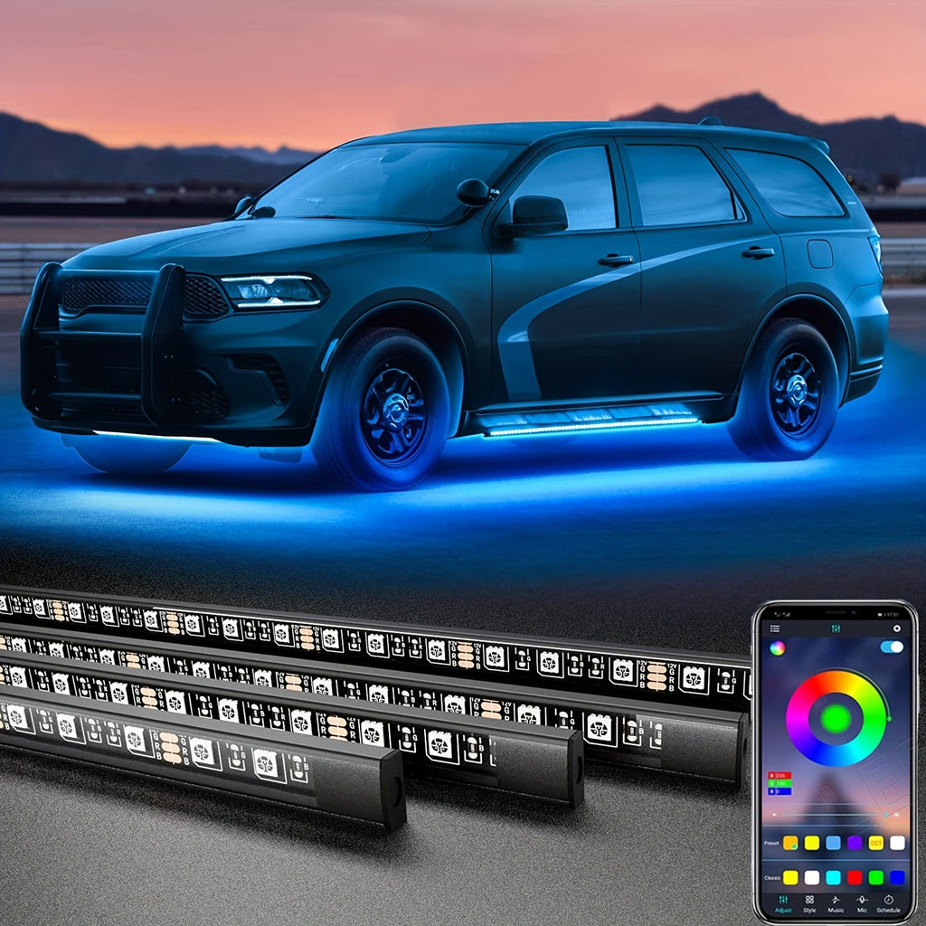 4pcs RGB Car Led Lights Bar,Car Led Lights With App, Music Mode Car Underglow Strip Lights, Waterproof Underglow LED Light Kit For SUVs,Trucks