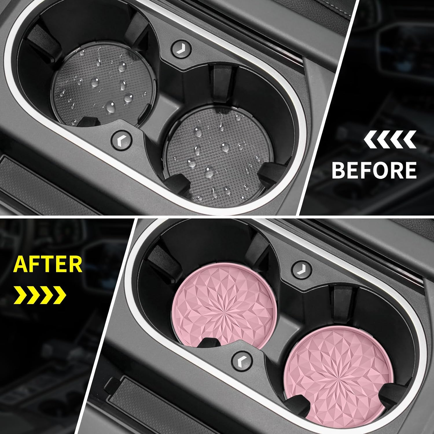 Car Cup Coaster [4 Pack] ME.FAN Silicone Car Coasters/Cup Mats - 2.75In Universal Non-Slip Recessed Car Interior Accessories - Car Cup Holder Insert Coasters Dusty Rose