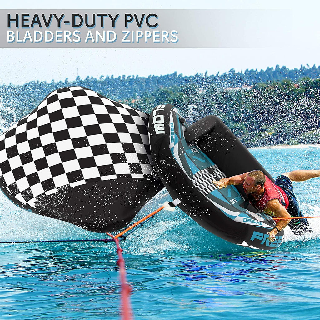 Heavy-Duty Inflatable Towable Booster Tube - Two Person Water Tube Boating Float Tow Raft, Watersports Inflatable Pull Boats/Tubes/Towables w/ Foam Seats, PVC Bladder, Handles - SereneLife SLTOWBL20