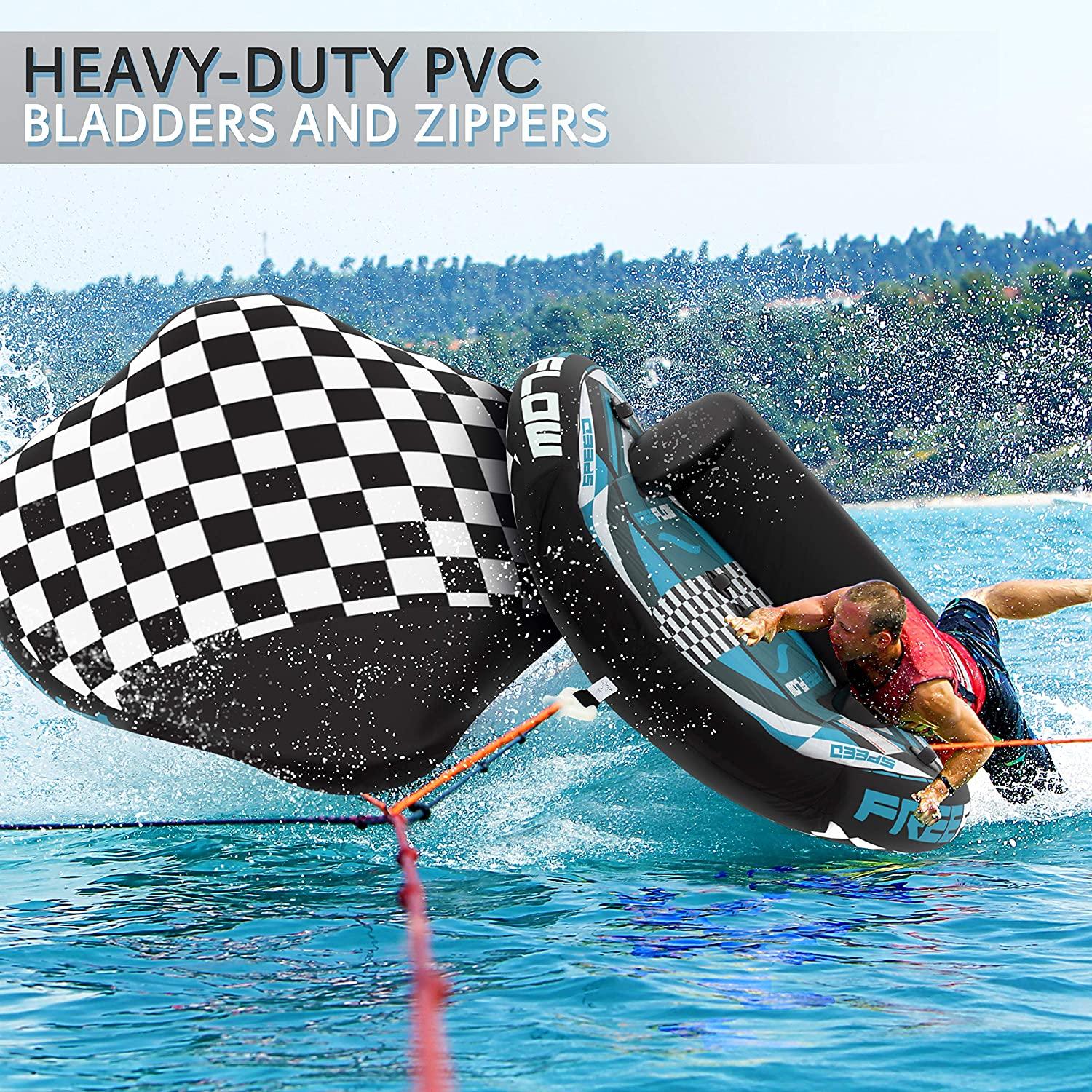 Heavy-Duty Inflatable Towable Booster Tube - Two Person Water Tube Boating Float Tow Raft, Watersports Inflatable Pull Boats/Tubes/Towables w/ Foam Seats, PVC Bladder, Handles - SereneLife SLTOWBL20