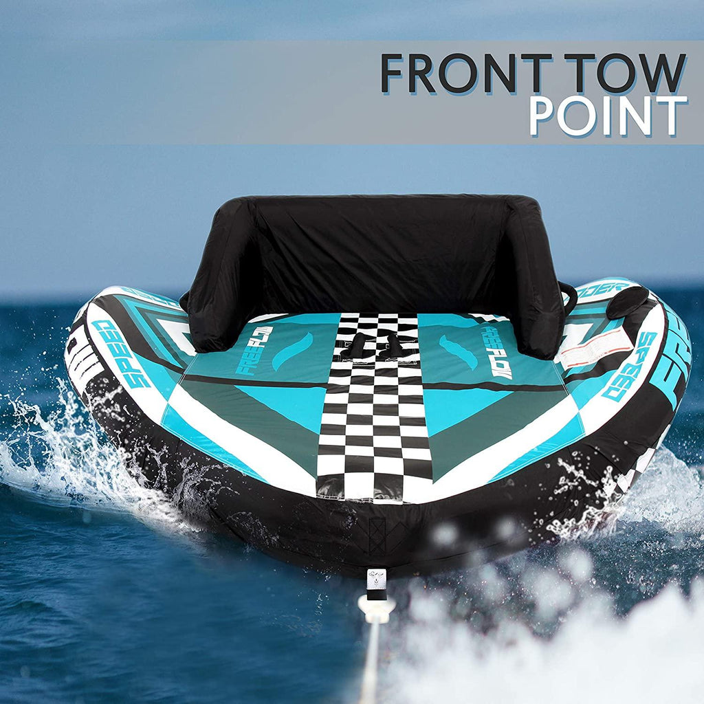 Heavy-Duty Inflatable Towable Booster Tube - Two Person Water Tube Boating Float Tow Raft, Watersports Inflatable Pull Boats/Tubes/Towables w/ Foam Seats, PVC Bladder, Handles - SereneLife SLTOWBL20
