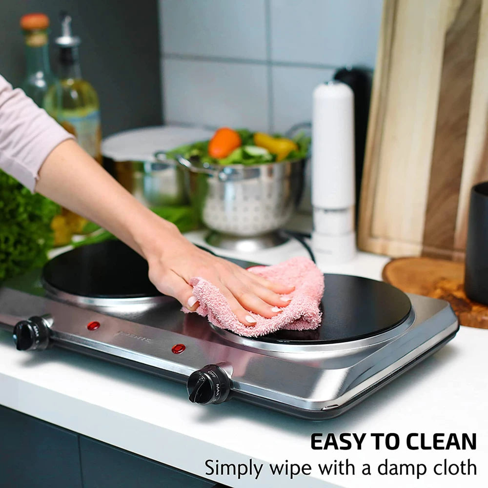 Electric Double Infrared Burner 7.5 Inch Ceramic Glass Hot Plates Cooktop, 1500W Portable Countertop Stove with 6 Level