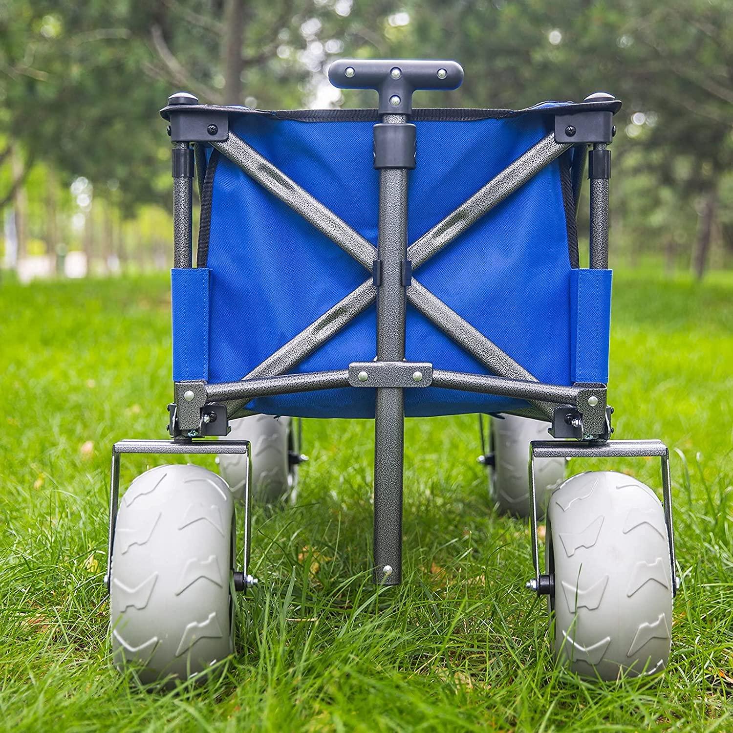 Sorin Outdoor Heavy Duty Collapsible Foldable Beach Cart with Balloon Wheels for Sand Garden Wagon Camping Beach Wagon with Balloon Tires Cart for Beach with Big Wheels Inflatable Tires