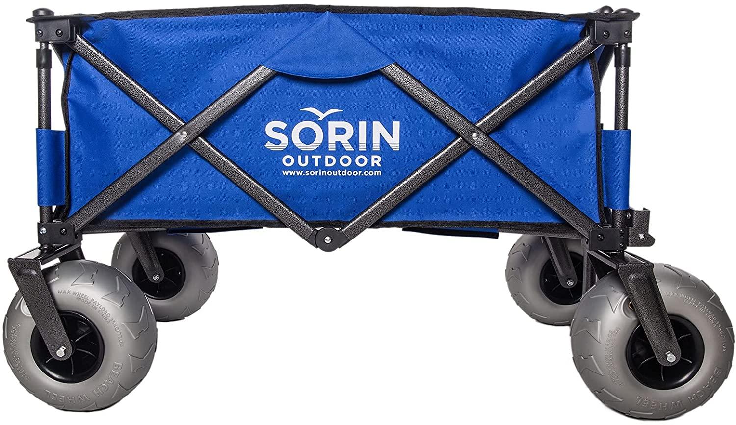 Sorin Outdoor Heavy Duty Collapsible Foldable Beach Cart with Balloon Wheels for Sand Garden Wagon Camping Beach Wagon with Balloon Tires Cart for Beach with Big Wheels Inflatable Tires