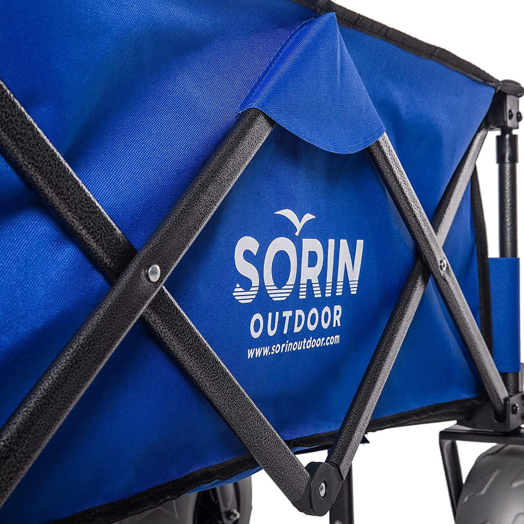 Sorin Outdoor Heavy Duty Collapsible Foldable Beach Cart with Balloon Wheels for Sand Garden Wagon Camping Beach Wagon with Balloon Tires Cart for Beach with Big Wheels Inflatable Tires