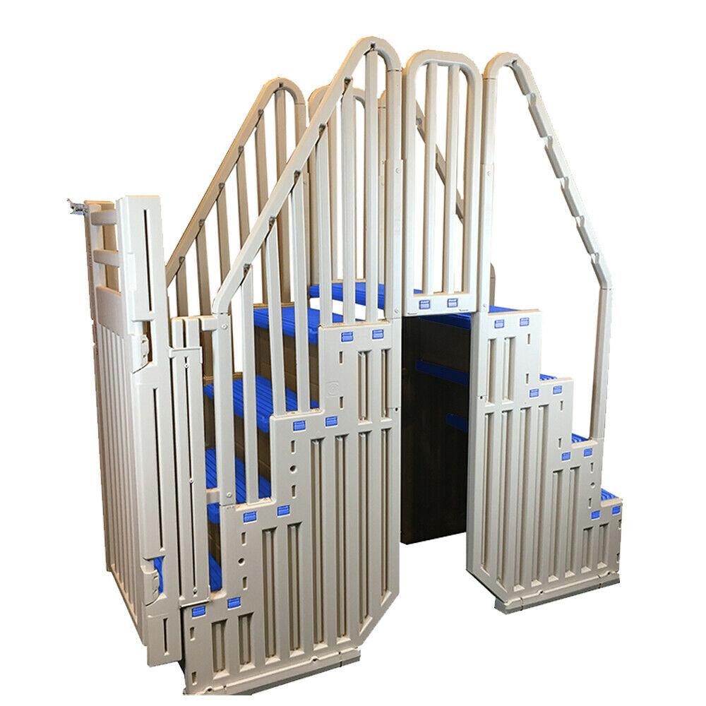 Confer Warm Gray Above Ground Blue Swimming Pool System w/ Blue Steps &amp; Closure NO250096