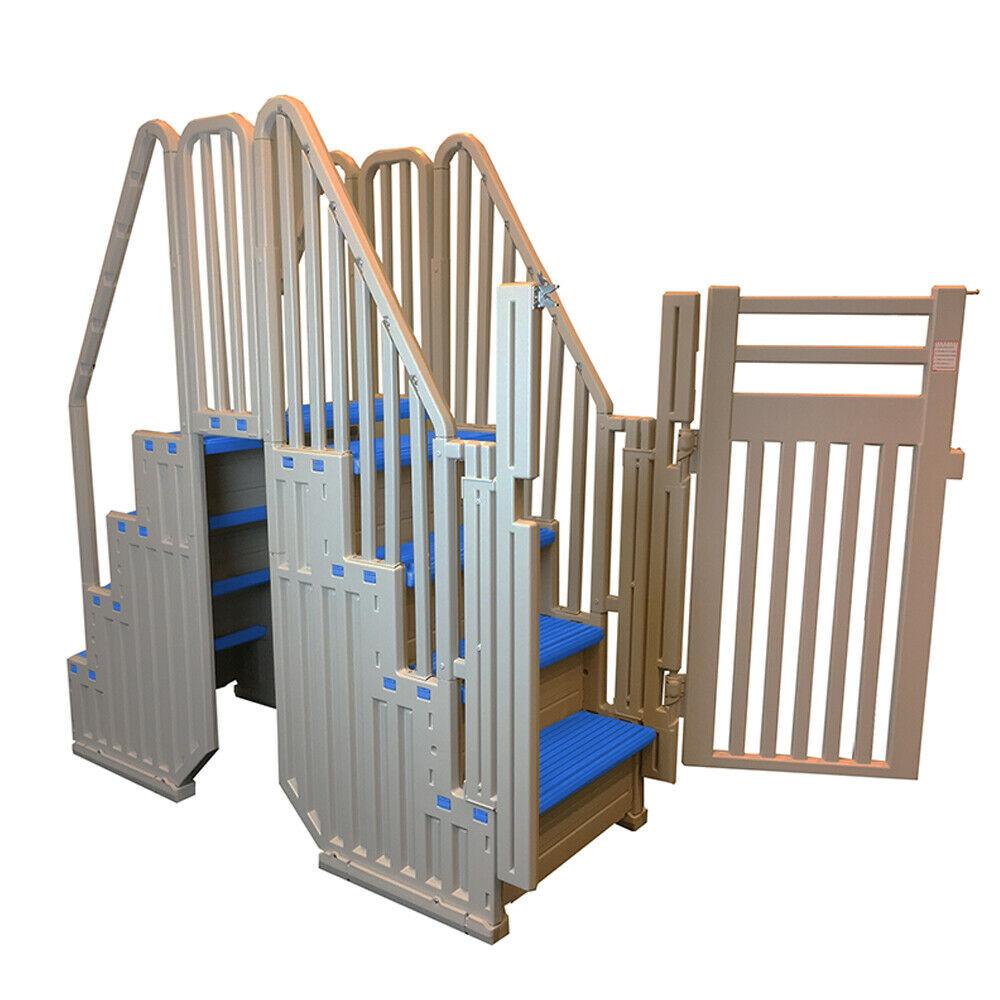 Confer Warm Gray Above Ground Blue Swimming Pool System w/ Blue Steps &amp; Closure NO250096