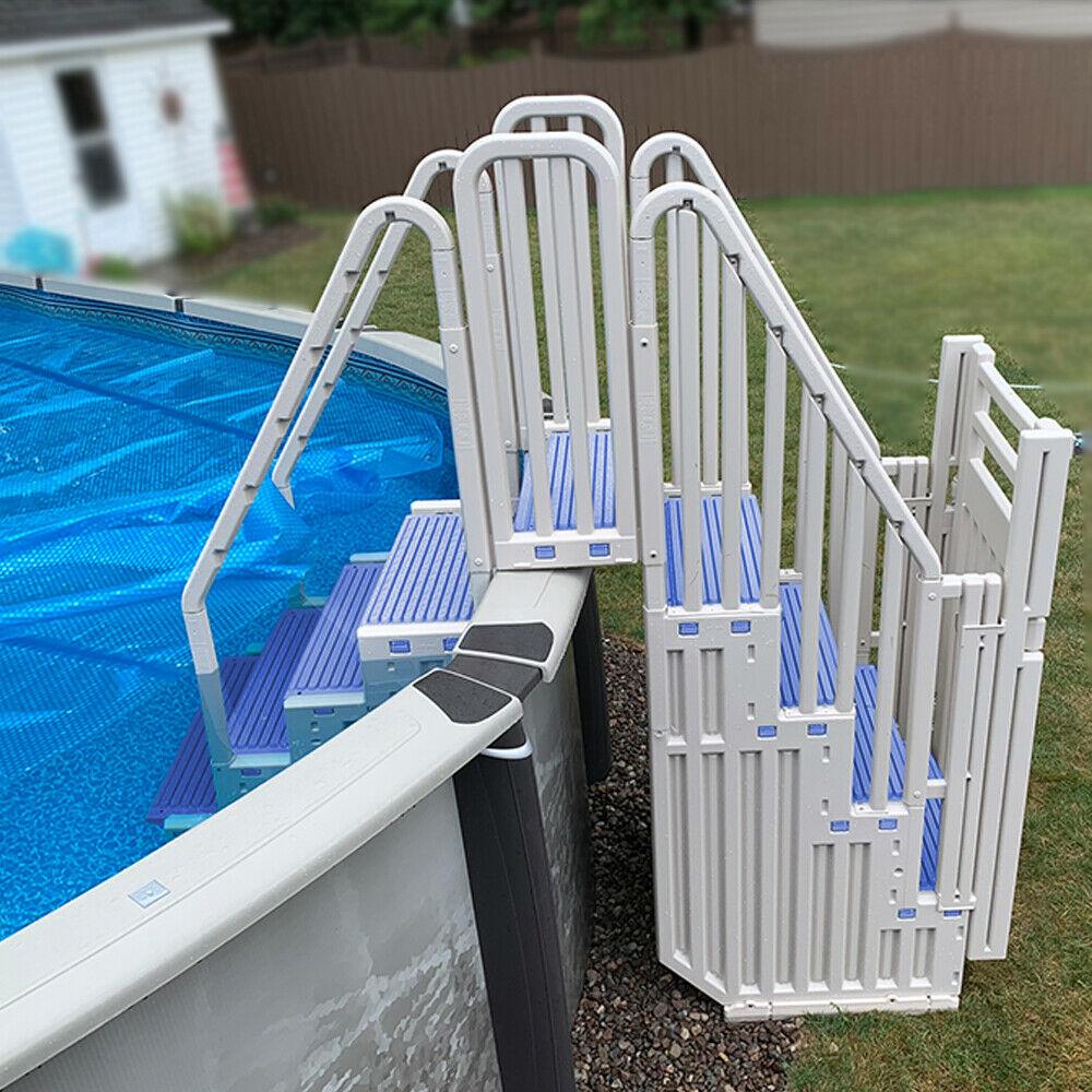 Confer Warm Gray Above Ground Blue Swimming Pool System w/ Blue Steps &amp; Closure NO250096