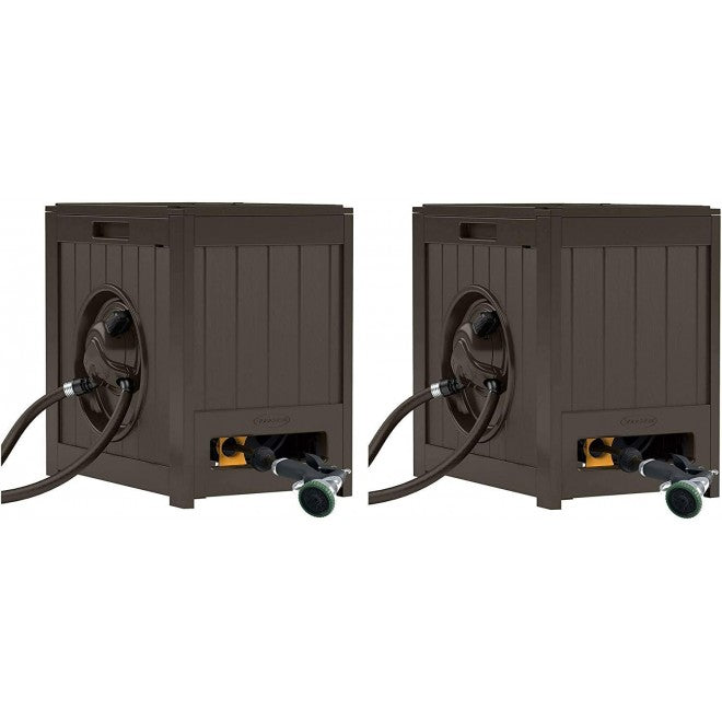 Suncast 125' Aquawinder Auto Rewind Water Powered Yard Hose Reel, Java (2 Pack) NO250104