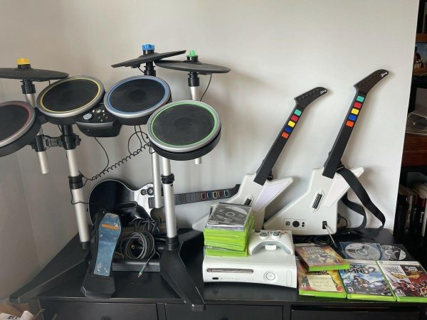 Xbox 360 Guitar Hero Lot Game Controller Drums Console Cords Rock Band 2 3 Tour NO250105