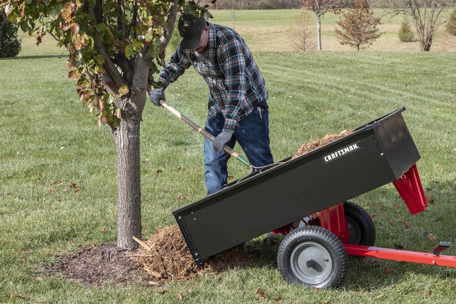 Craftsman CMXGZBF7124355, 750-Pound, 12-cu ft Steel Tow Dump Cart, Black