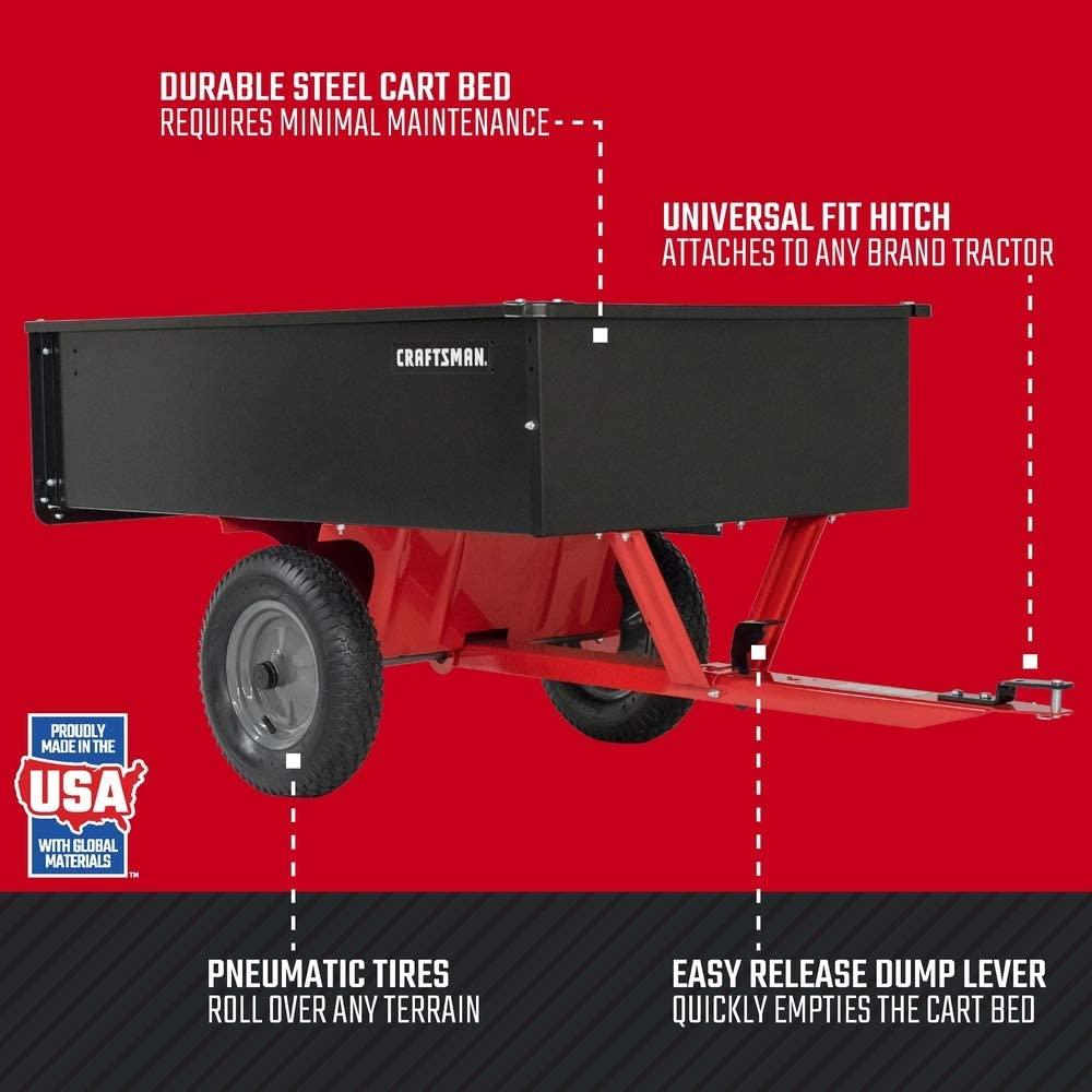 Craftsman CMXGZBF7124355, 750-Pound, 12-cu ft Steel Tow Dump Cart, Black
