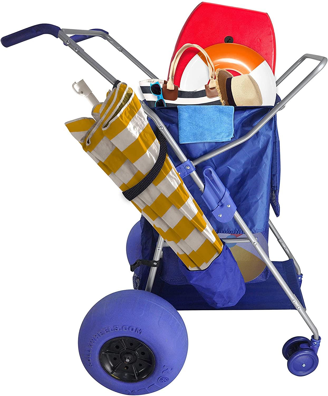 RollX Foldable Storage Wagon Beach Cart 12 inch Balloon Wheels - ( Pump Included ) (Blue)