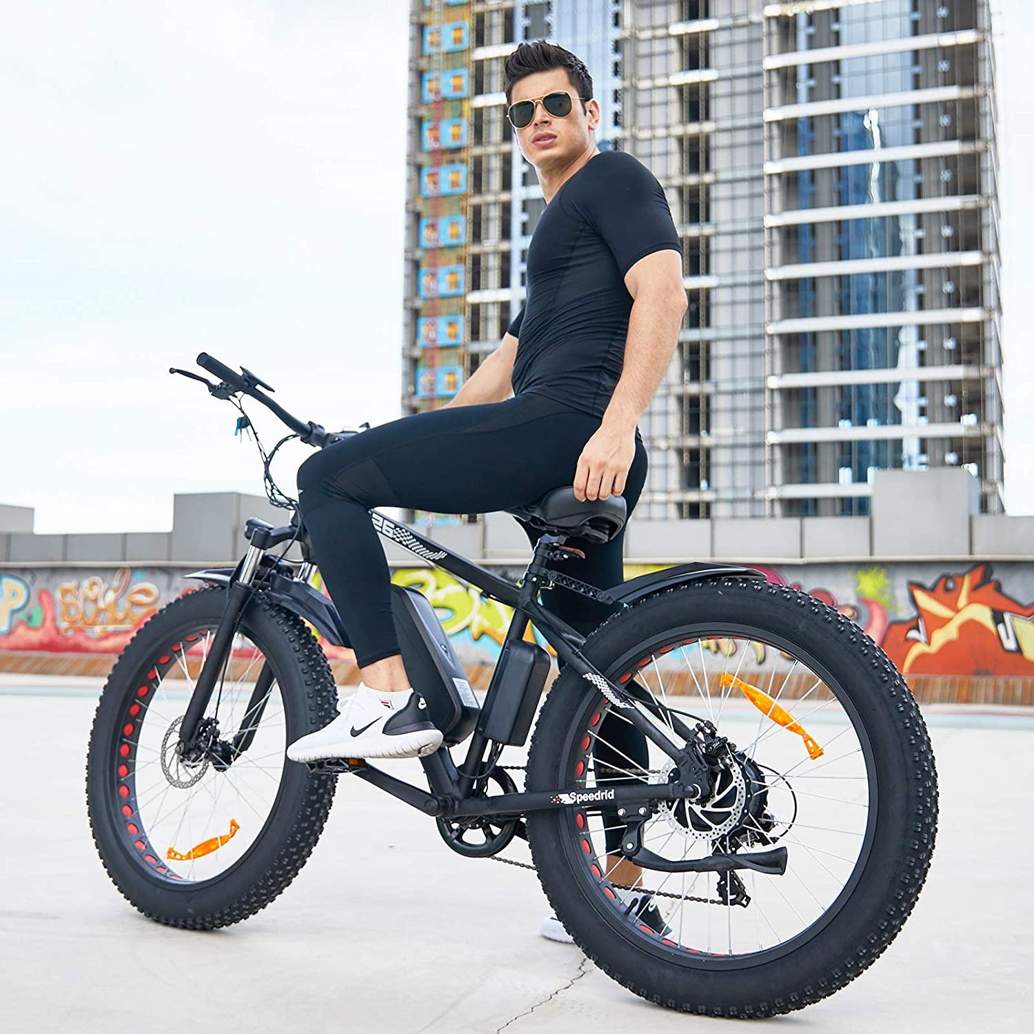 Speedrid Electric Bike 48V 500W Fat Tire Electric Bike Snow Bike 26" 4.0, 48V 10Ah Removable Battery and Professional 7 Speed
