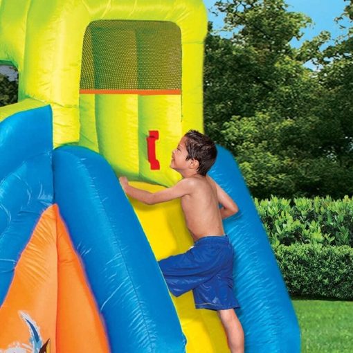 BANZAI Pipeline Twist Kids Inflatable Outdoor Backyard Water Pool Aqua Splash Park and Slides with Climbing Wall, Water Cannons, &amp; Clubhouse, Ages 5+