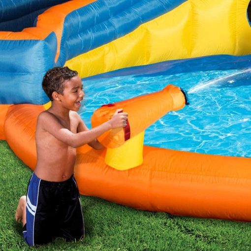 BANZAI Pipeline Twist Kids Inflatable Outdoor Backyard Water Pool Aqua Splash Park and Slides with Climbing Wall, Water Cannons, &amp; Clubhouse, Ages 5+