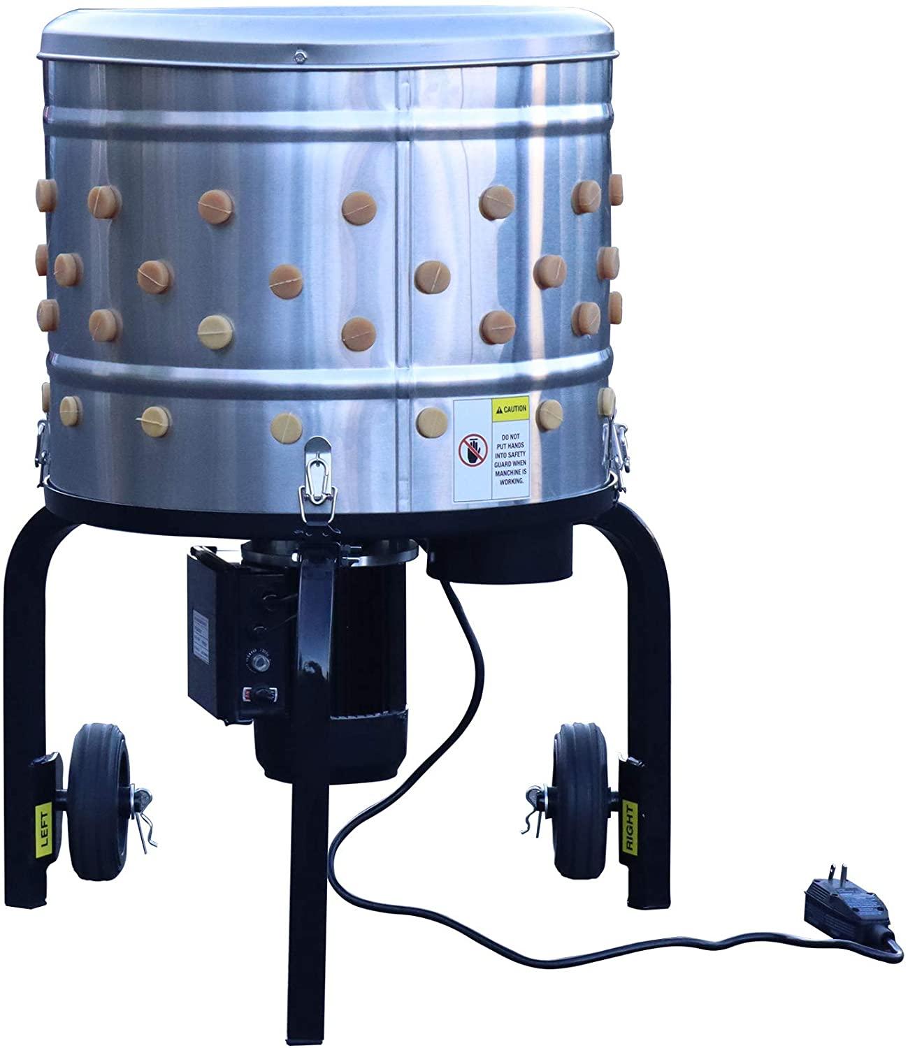 ROOTS and HARVEST Chicken Plucker De-Feather Remover Poultry &amp; Fowl Food Processor Stainless Steel Heavy Duty Electric 1.2HP 120VAC 280RPM Planetary Gear Motor 92 Soft Fingers 20" Drum Diameter
