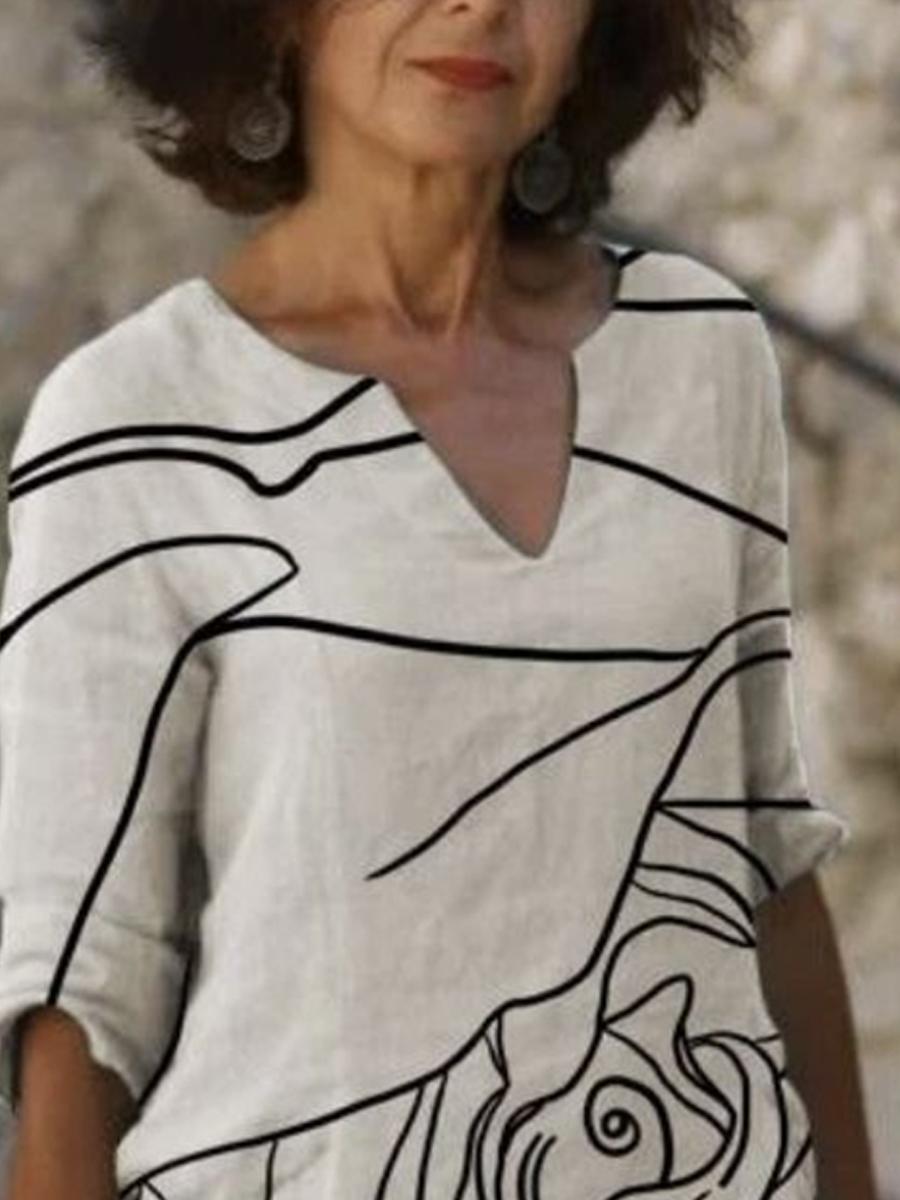 Fashion Rose Print V-neck Dress