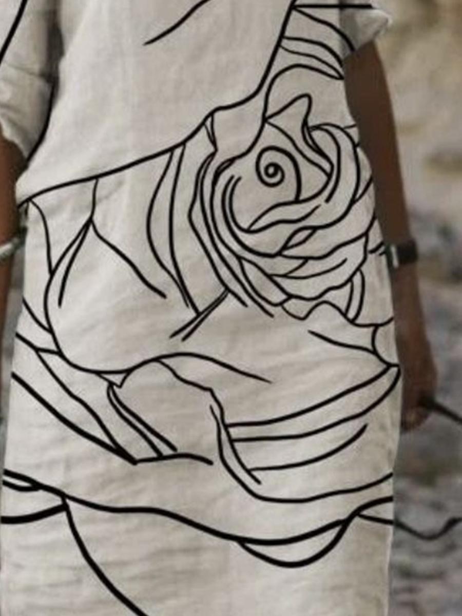 Fashion Rose Print V-neck Dress