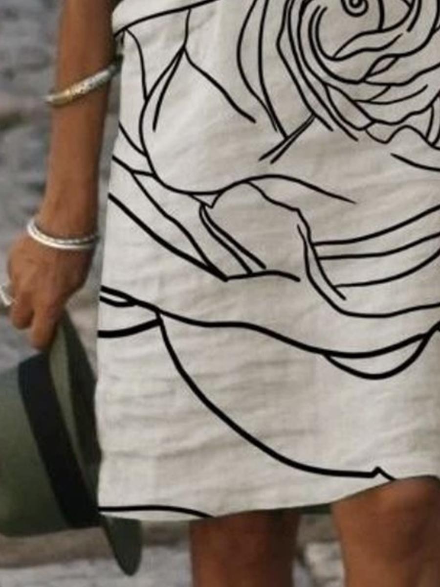 Fashion Rose Print V-neck Dress
