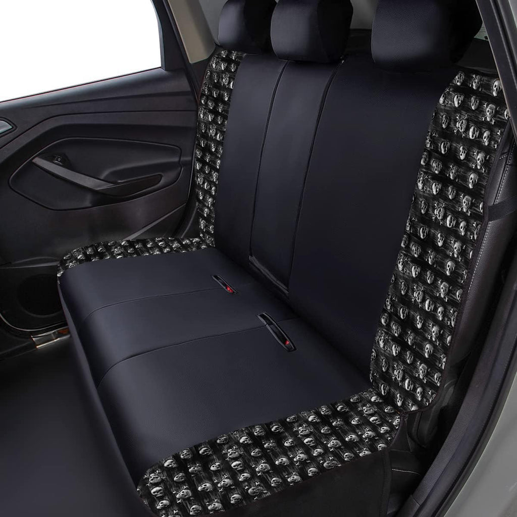 Flying Banner car seat Covers Fashion Faux Leather Gray Skull Full Set Rear Bench Split Easy installations car Truck SUV